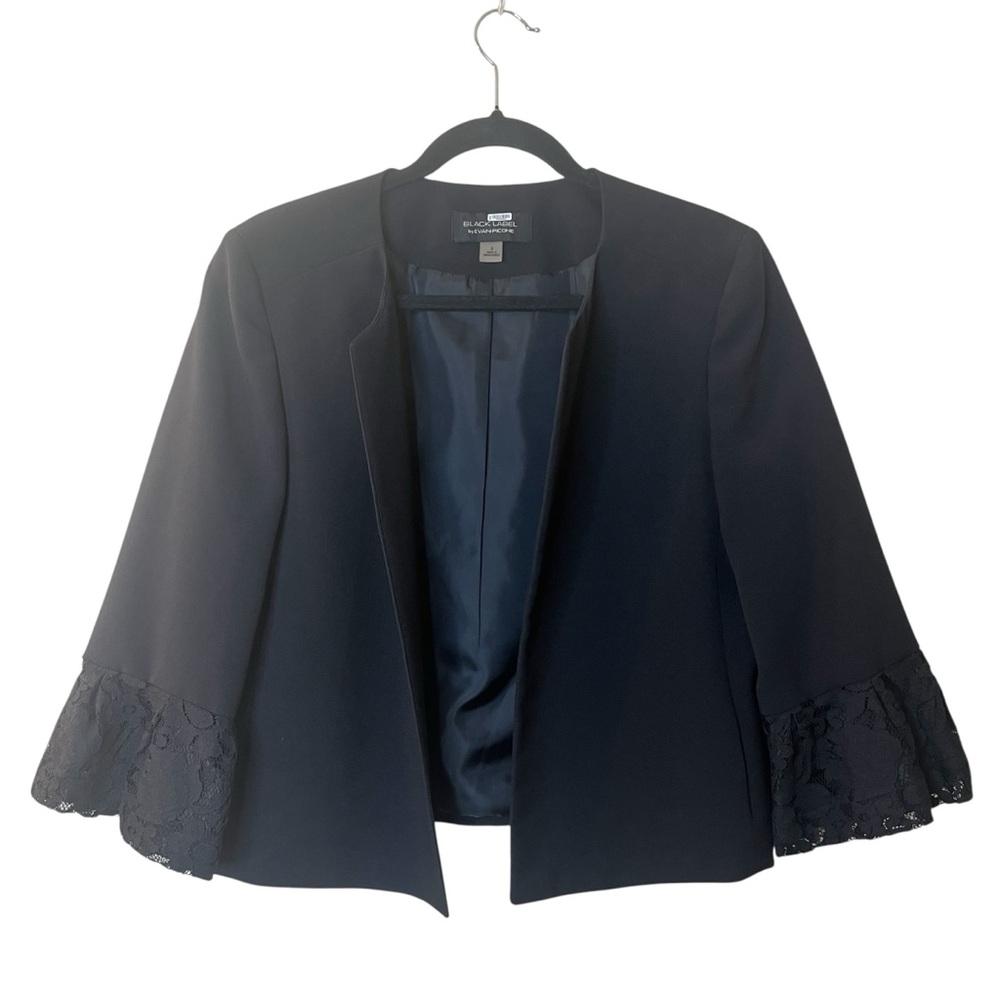 Black Label by Evan-Picone Lace-Trim Open Blazer Jacket Sz 8/M